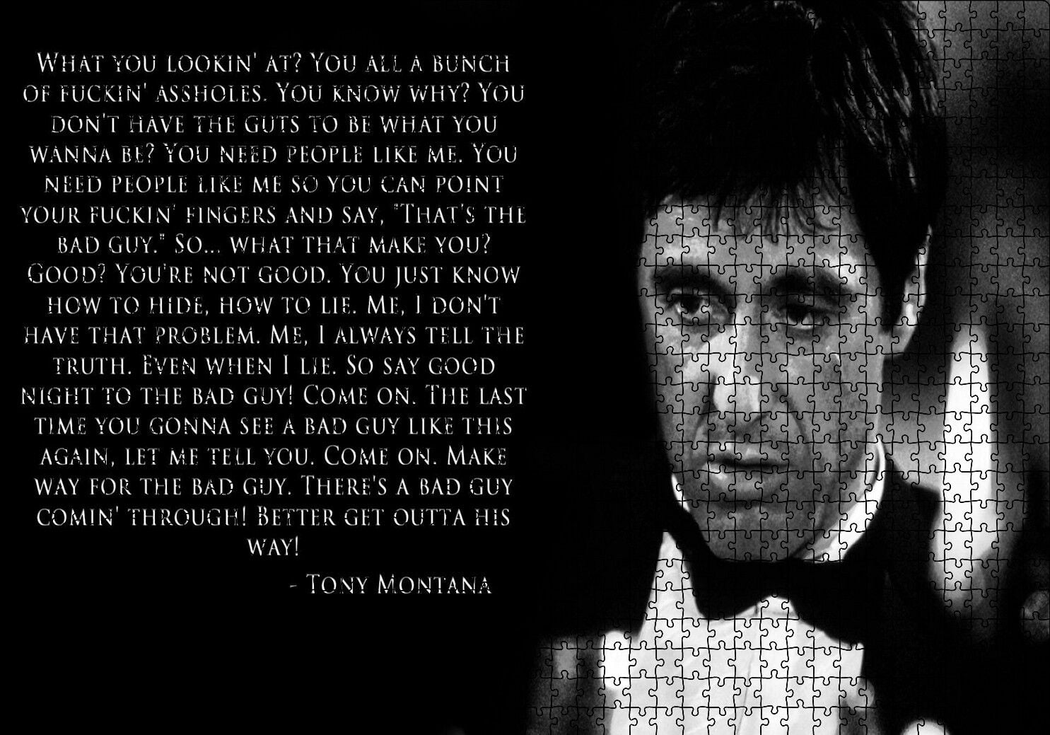 Yaralı Yüz Tony Montana Sözü Puzzle Yapboz MDF Ahşap 1000 Parça 49 cm X 68 cm