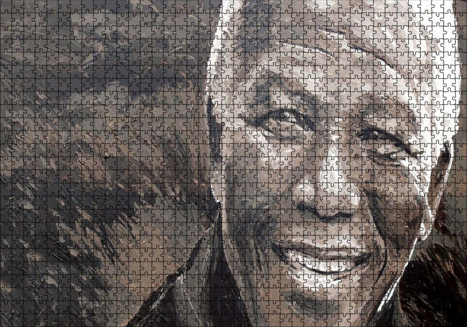 Nelson Mandela Yağlı Boya Siyah Beyaz Puzzle Yapboz MDF Ahşap 1000 Parça 49 cm X 68 cm