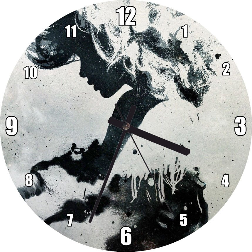 Kadın Temalı Duvar Püskürtme Boyama Mdf Ahşap Duvar Saati