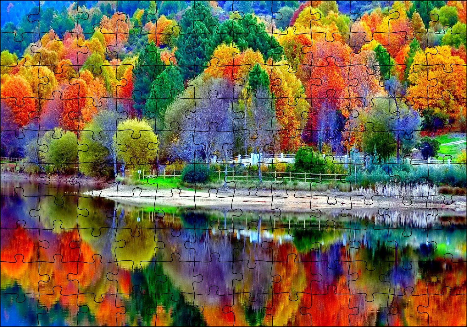 21 Eylül Sonbahar Göl Görseli Puzzle Yapboz MDF Ahşap 120 Parça 24 cm X 34 cm