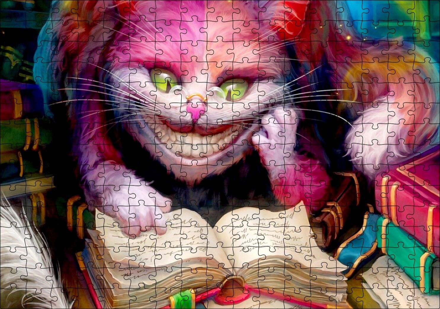 Gülümseyen Kedi Alice Harikalar Diyarı Görsel Puzzle Yapboz MDF Ahşap 255 Parça 34 cm X 49 cm
