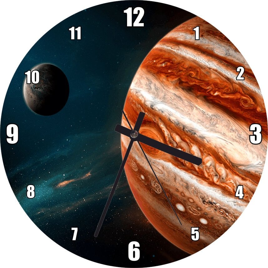 Jüpiter ve Arkada Gezegen ve Yıldızlar Mdf Ahşap Duvar Saati