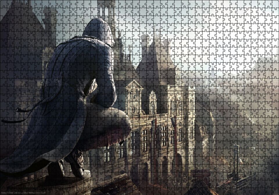 Assassins Creed Unity Çatıdaki Suikastçi Puzzle Yapboz MDF Ahşap 1000 Parça 49 cm X 68 cm