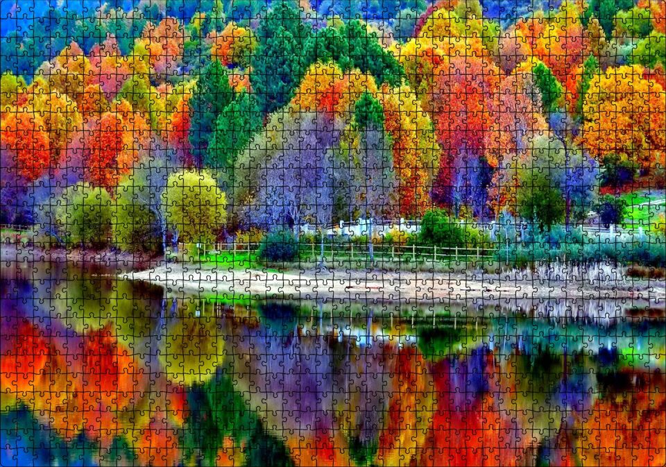 21 Eylül Sonbahar Göl Görseli Puzzle Yapboz MDF Ahşap 1000 Parça 49 cm X 68 cm