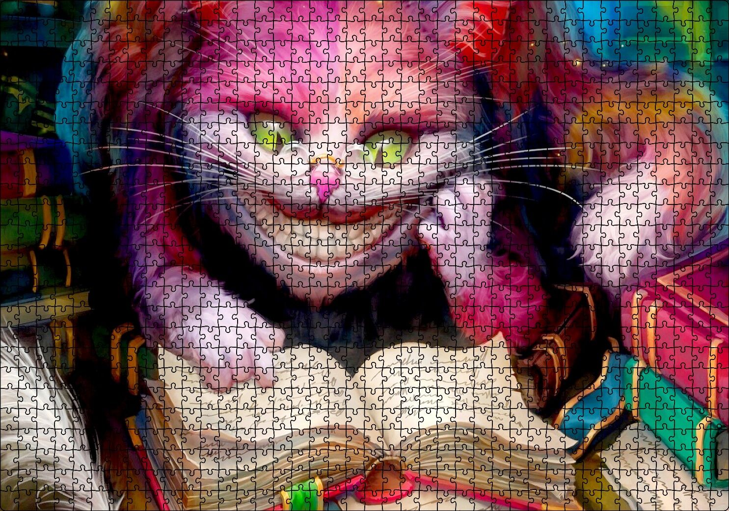 Gülümseyen Kedi Alice Harikalar Diyarı Görsel Puzzle Yapboz MDF Ahşap 1000 Parça 49 cm X 68 cm