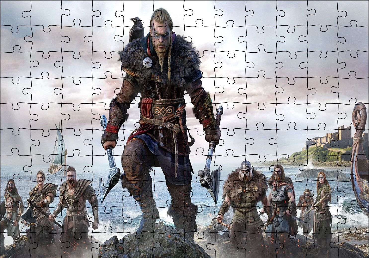 Assassins Creed Valhalla Karakterleri Puzzle Yapboz MDF Ahşap 120 Parça 24 cm X 34 cm
