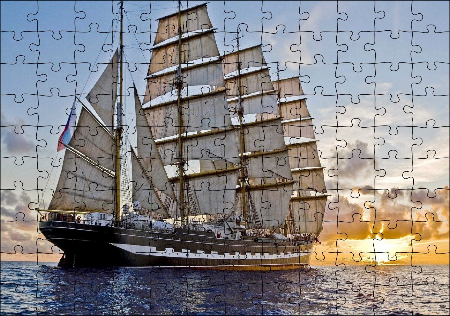 Gün Batımında Yelkenli Gemi Puzzle Yapboz MDF Ahşap 120 Parça 24 cm X 34 cm