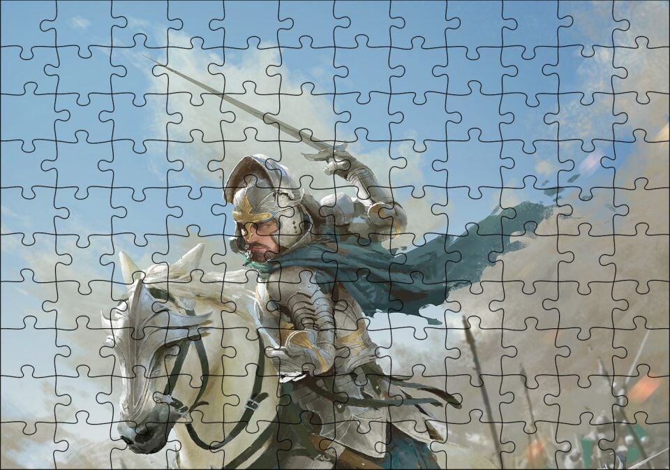 Savaş Şovalye At Görseli Puzzle Yapboz MDF Ahşap