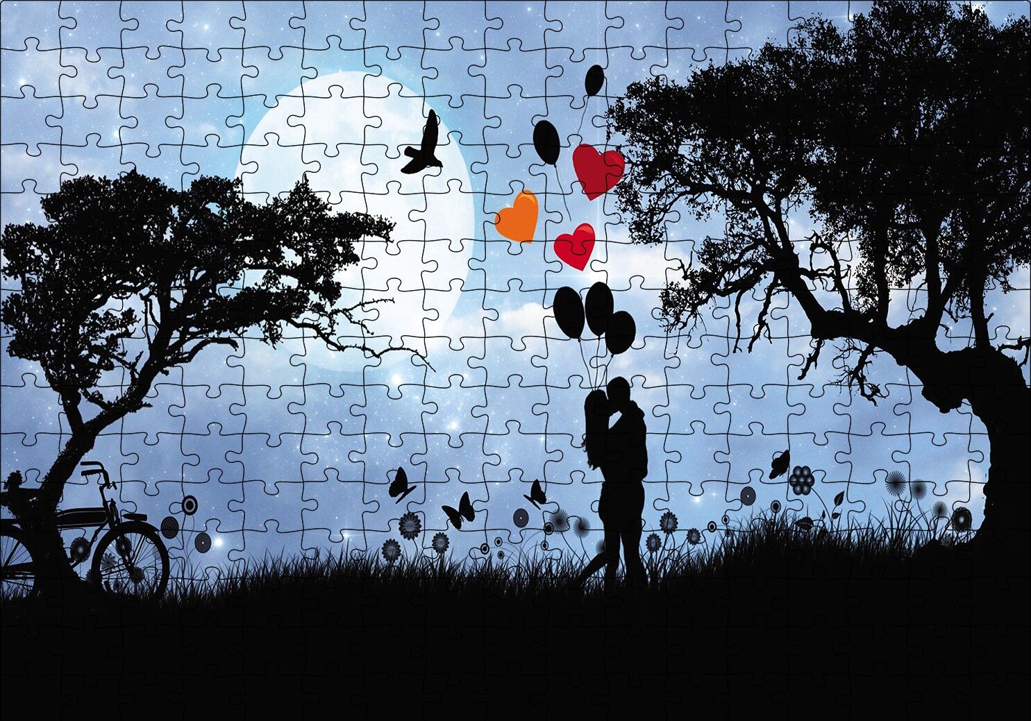 Sevgililer Doğa Balon Kalp Puzzle Yapboz MDF Ahşap 255 Parça 34 cm X 49 cm