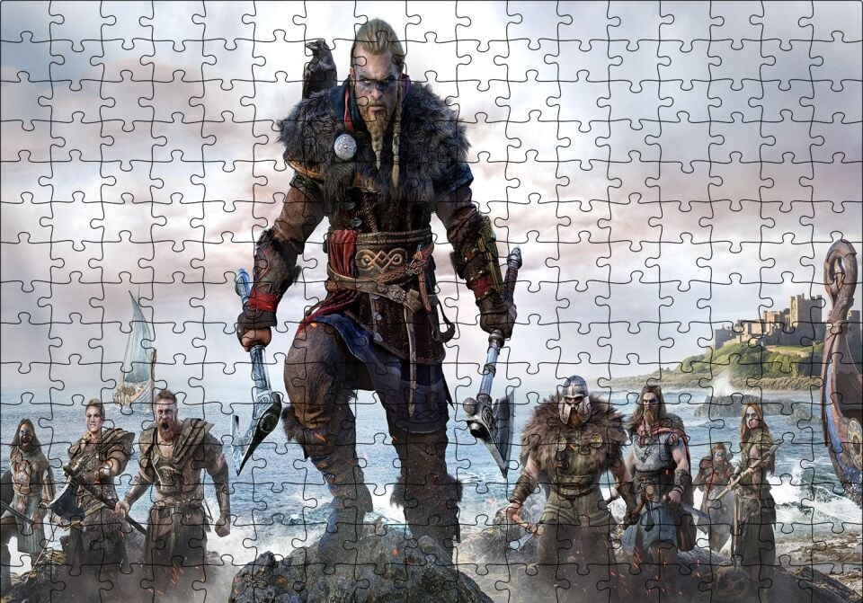 Assassins Creed Valhalla Karakterleri Puzzle Yapboz MDF Ahşap 255 Parça 34 cm X 49 cm