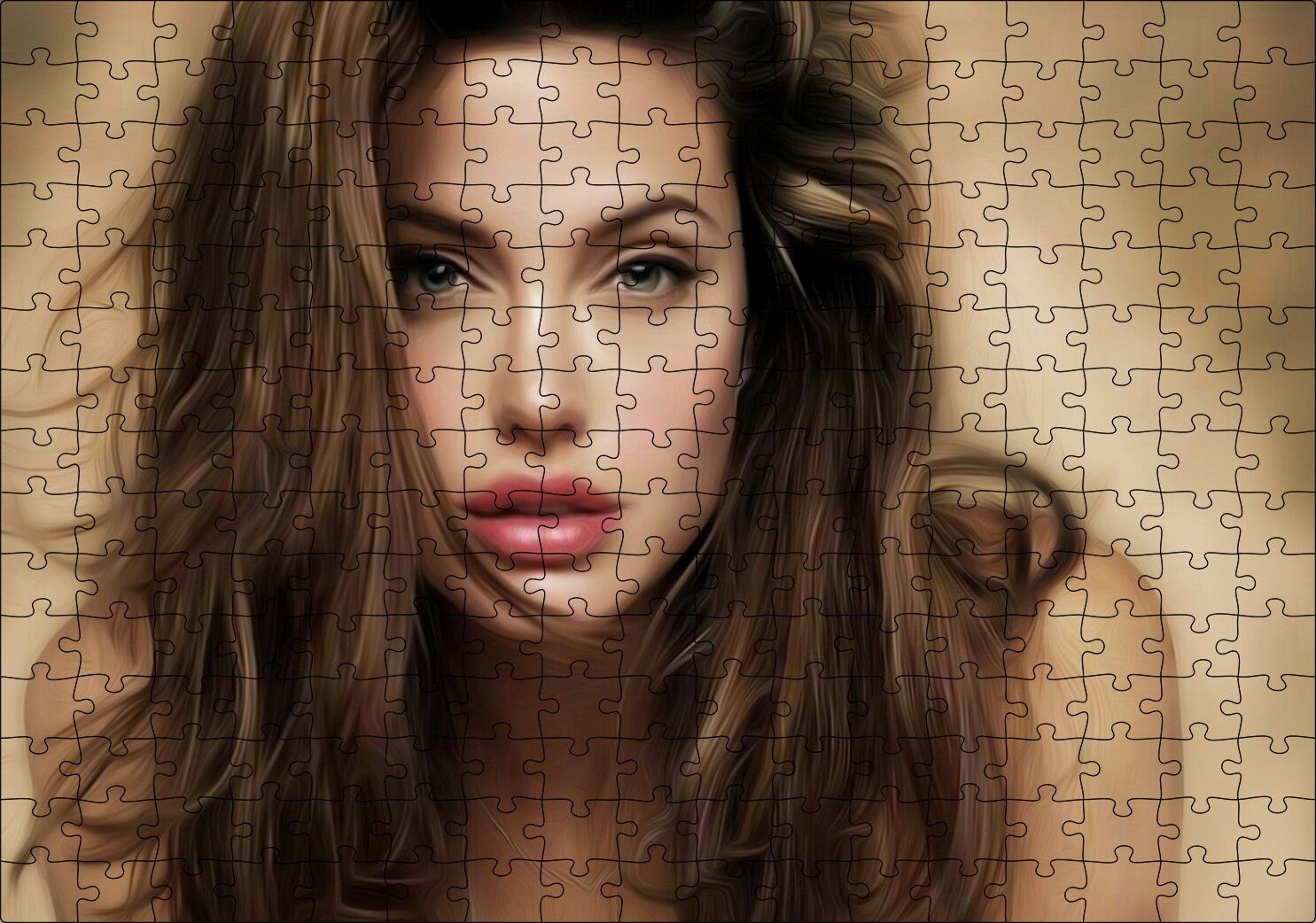 Angelina Jolie Baygın Bakış Puzzle Yapboz MDF Ahşap 255 Parça 34 cm X 49 cm