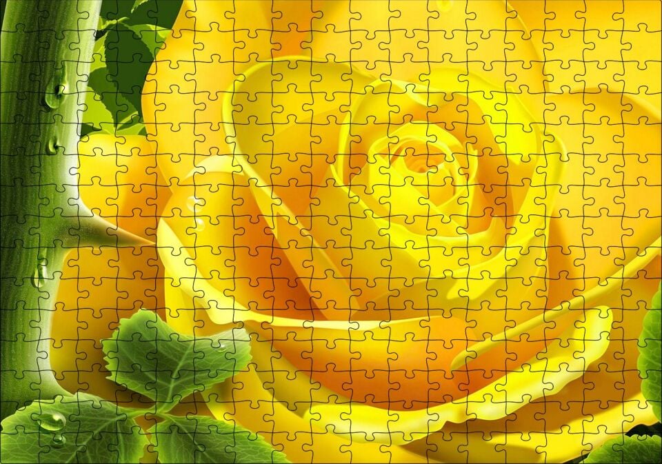 Sarı Gül Ve Diken Puzzle Yapboz MDF Ahşap 255 Parça 34 cm X 49 cm