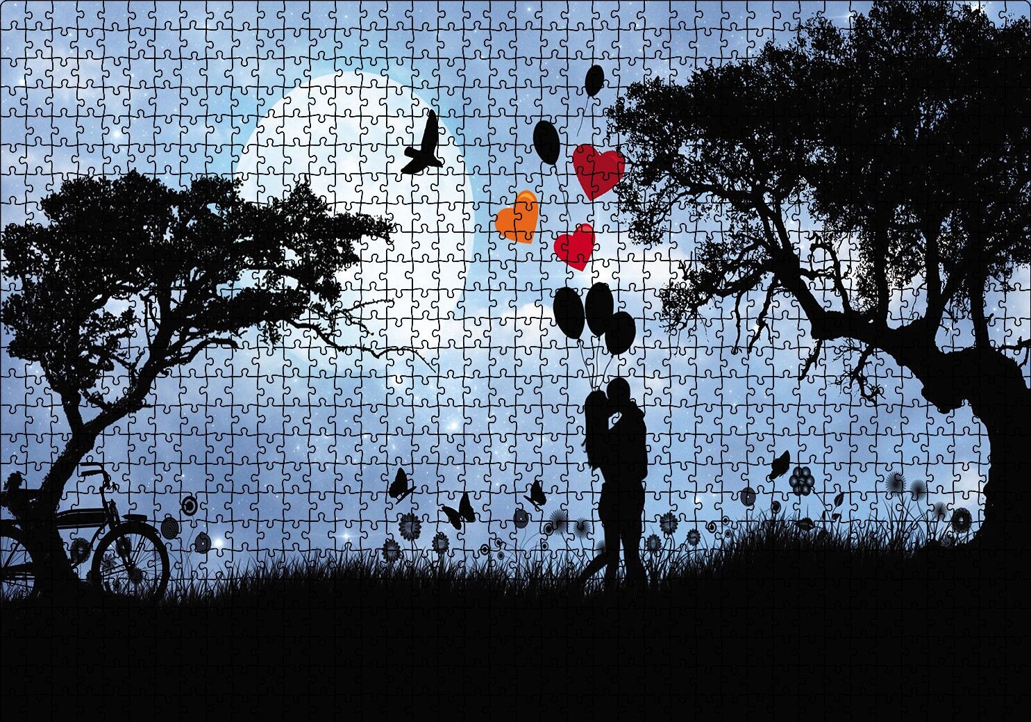 Sevgililer Doğa Balon Kalp Puzzle Yapboz MDF Ahşap 1000 Parça 49 cm X 68 cm