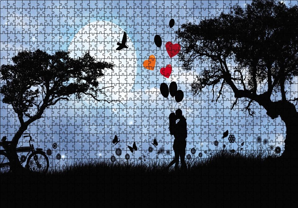 Sevgililer Doğa Balon Kalp Puzzle Yapboz MDF Ahşap 1000 Parça 49 cm X 68 cm