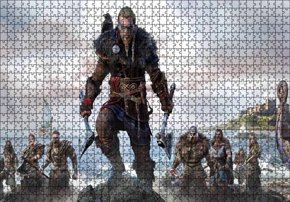 Assassins Creed Valhalla Karakterleri Puzzle Yapboz MDF Ahşap 1000 Parça 49 cm X 68 cm