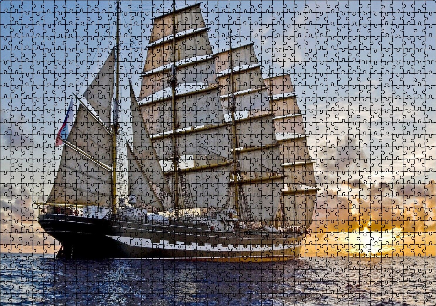 Gün Batımında Yelkenli Gemi Puzzle Yapboz MDF Ahşap 1000 Parça 49 cm X 68 cm