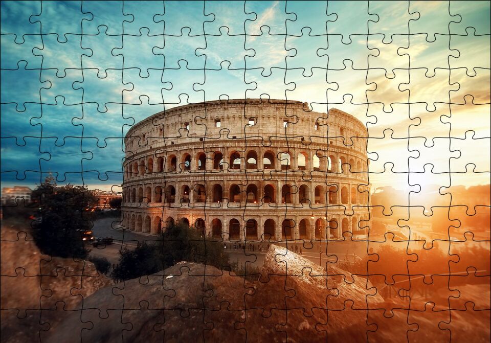 İtalya Roma Tarihi Colosseum Puzzle Yapboz MDF Ahşap 120 Parça 24 cm X 34 cm