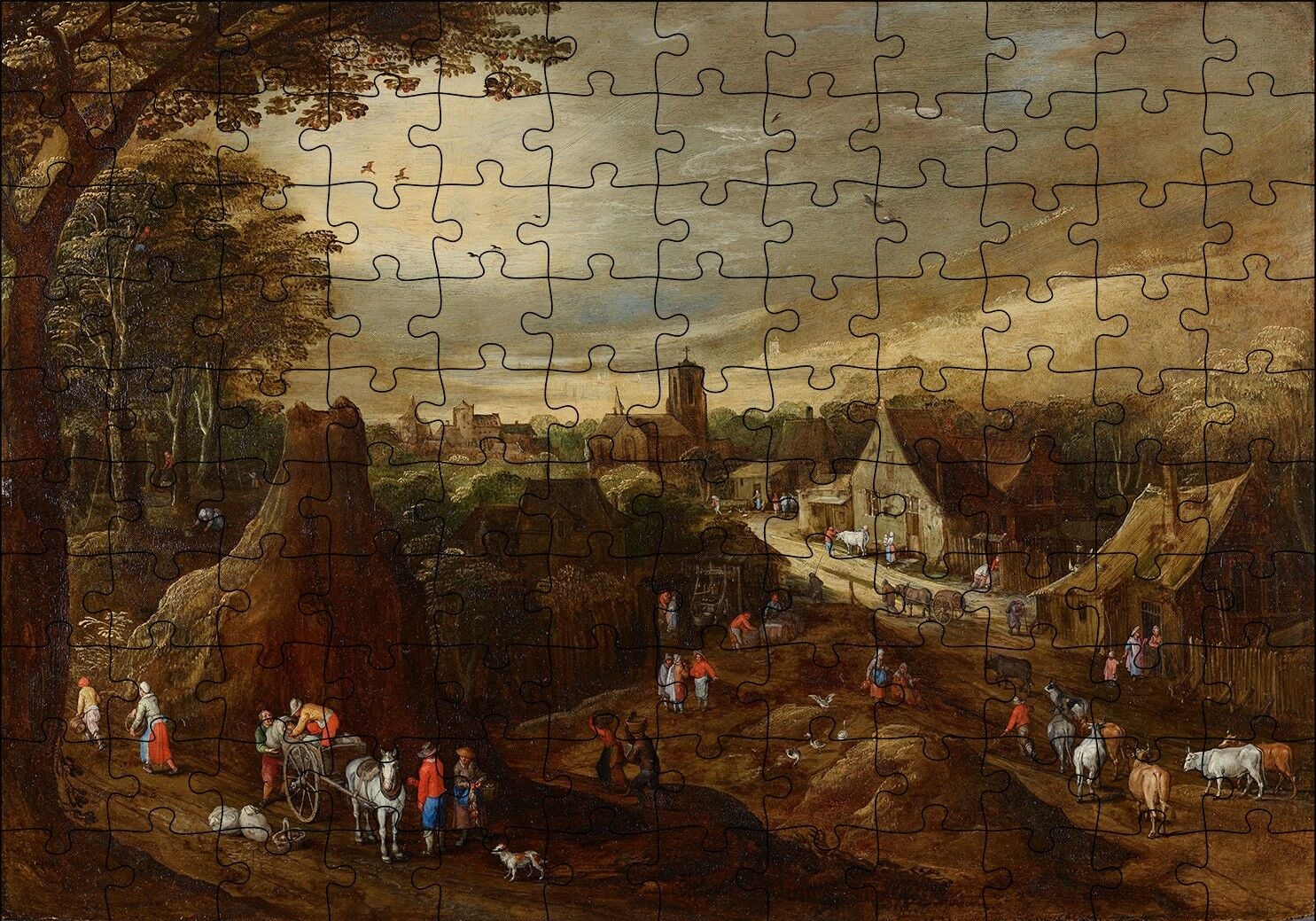 Köy Yaşamı ve Köylüler Yağlı Boya Puzzle Yapboz MDF Ahşap 120 Parça 24 cm X 34 cm