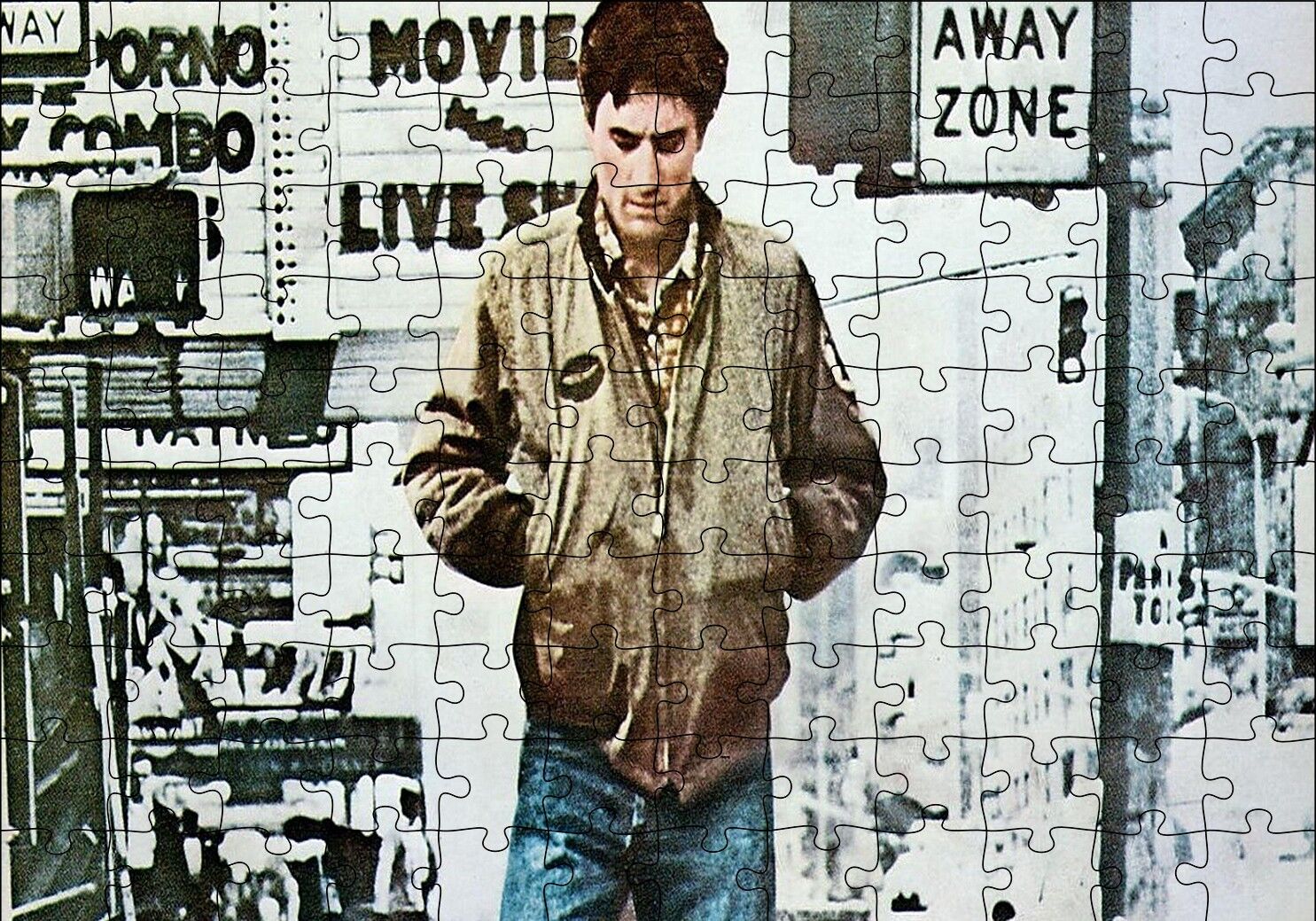 Taxi Driver De Niro Sokakta Puzzle Yapboz MDF Ahşap 120 Parça 24 cm X 34 cm
