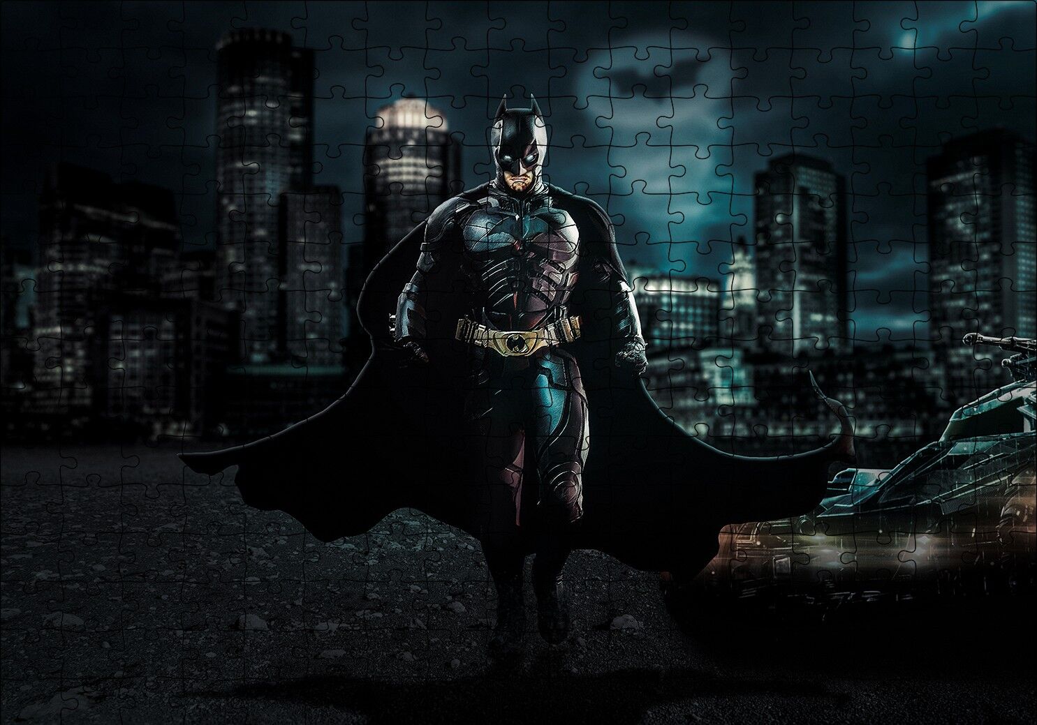 Batman Kara Şövalye ve Gökyüzünde Logosu Puzzle Yapboz MDF Ahşap 255 Parça 34 cm X 49 cm