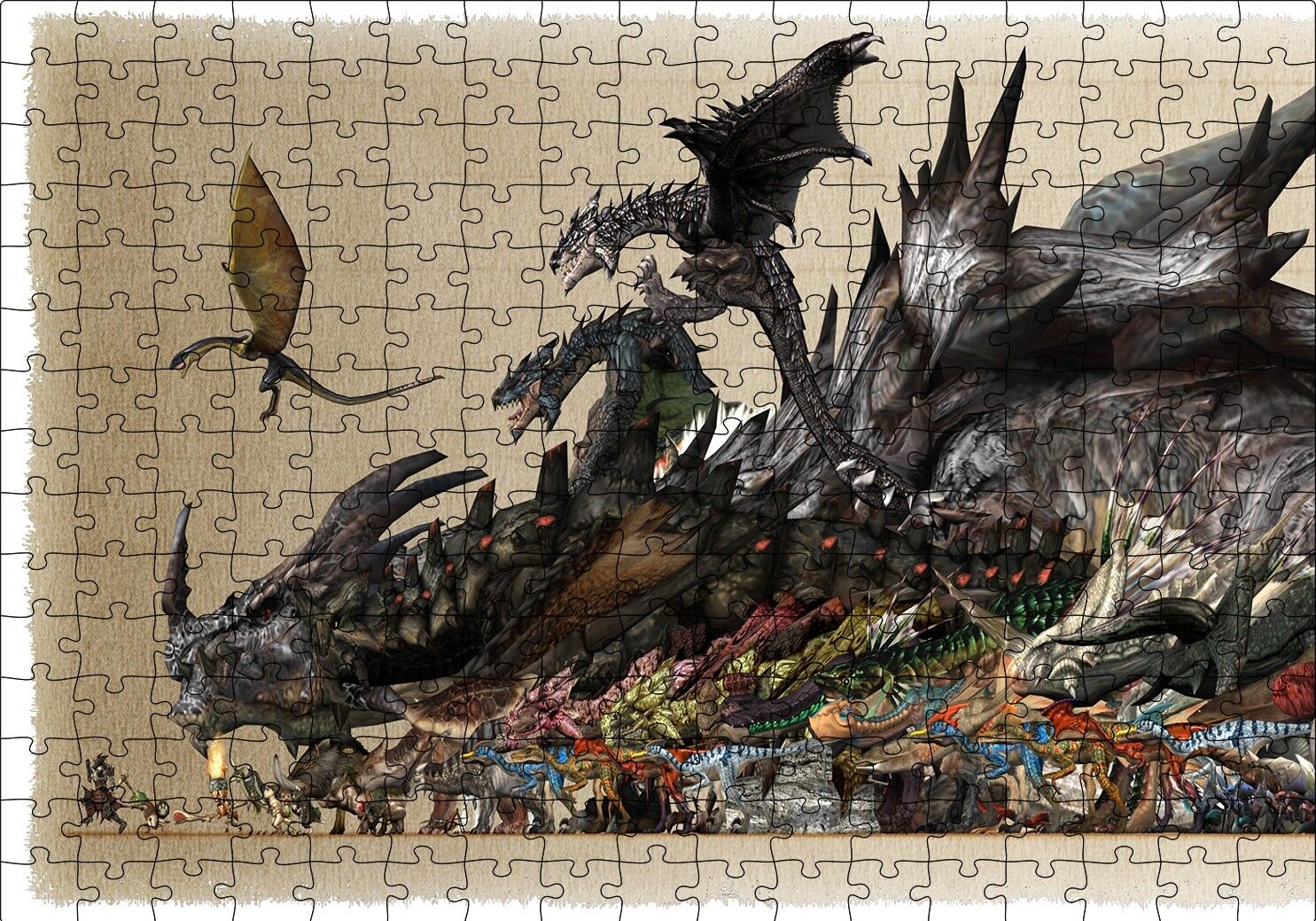 Canavar Avcısı Ejderhalar ve Avcılar Puzzle Yapboz MDF Ahşap 255 Parça 34 cm X 49 cm