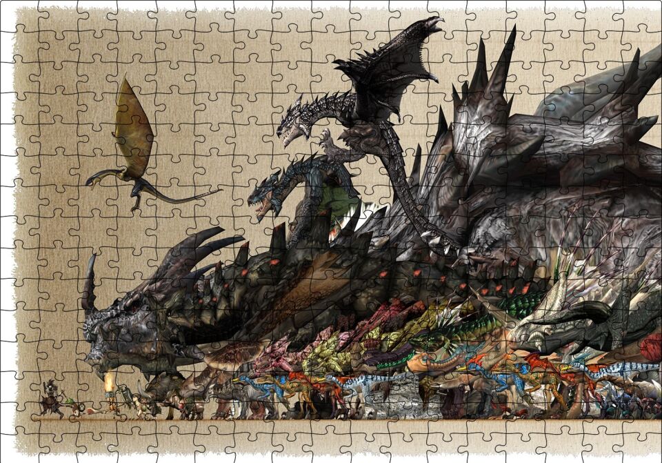 Canavar Avcısı Ejderhalar ve Avcılar Puzzle Yapboz MDF Ahşap 255 Parça 34 cm X 49 cm