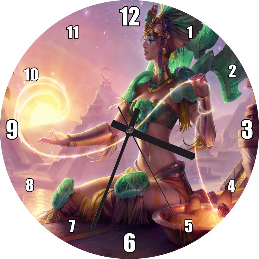 Güneşi Ören Yeşil Kıyafetli Melek Mdf Ahşap Duvar Saati