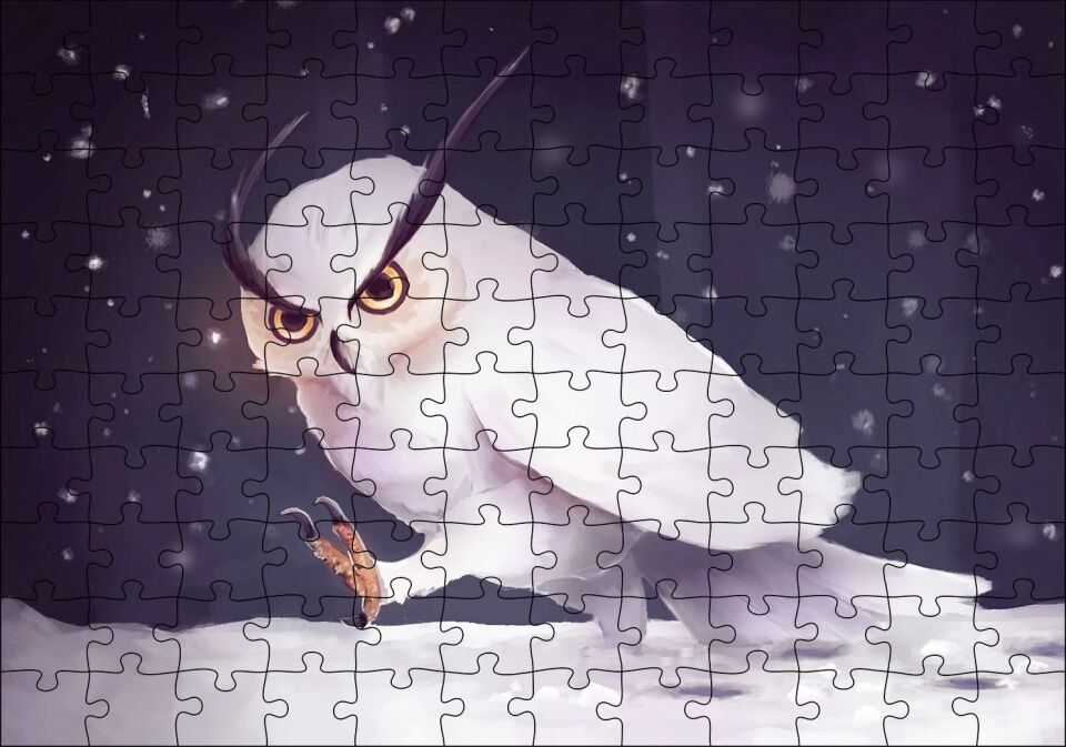 Sinirli Kar Baykuşu Puzzle Yapboz MDF Ahşap