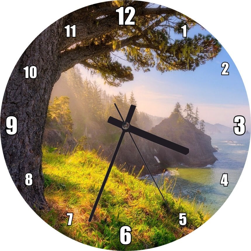 Gündoğumu Deniz Manzaralı Tepedeki Ağaç Mdf Ahşap Duvar Saati
