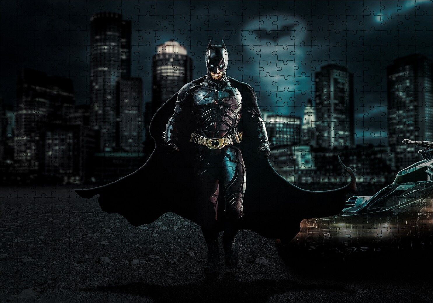 Batman Kara Şövalye ve Gökyüzünde Logosu Puzzle Yapboz MDF Ahşap 500 Parça 49 cm X 68 cm