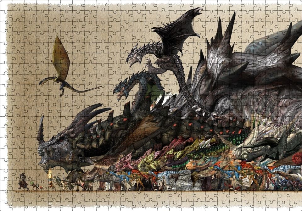 Canavar Avcısı Ejderhalar ve Avcılar Puzzle Yapboz MDF Ahşap 500 Parça 49 cm X 68 cm