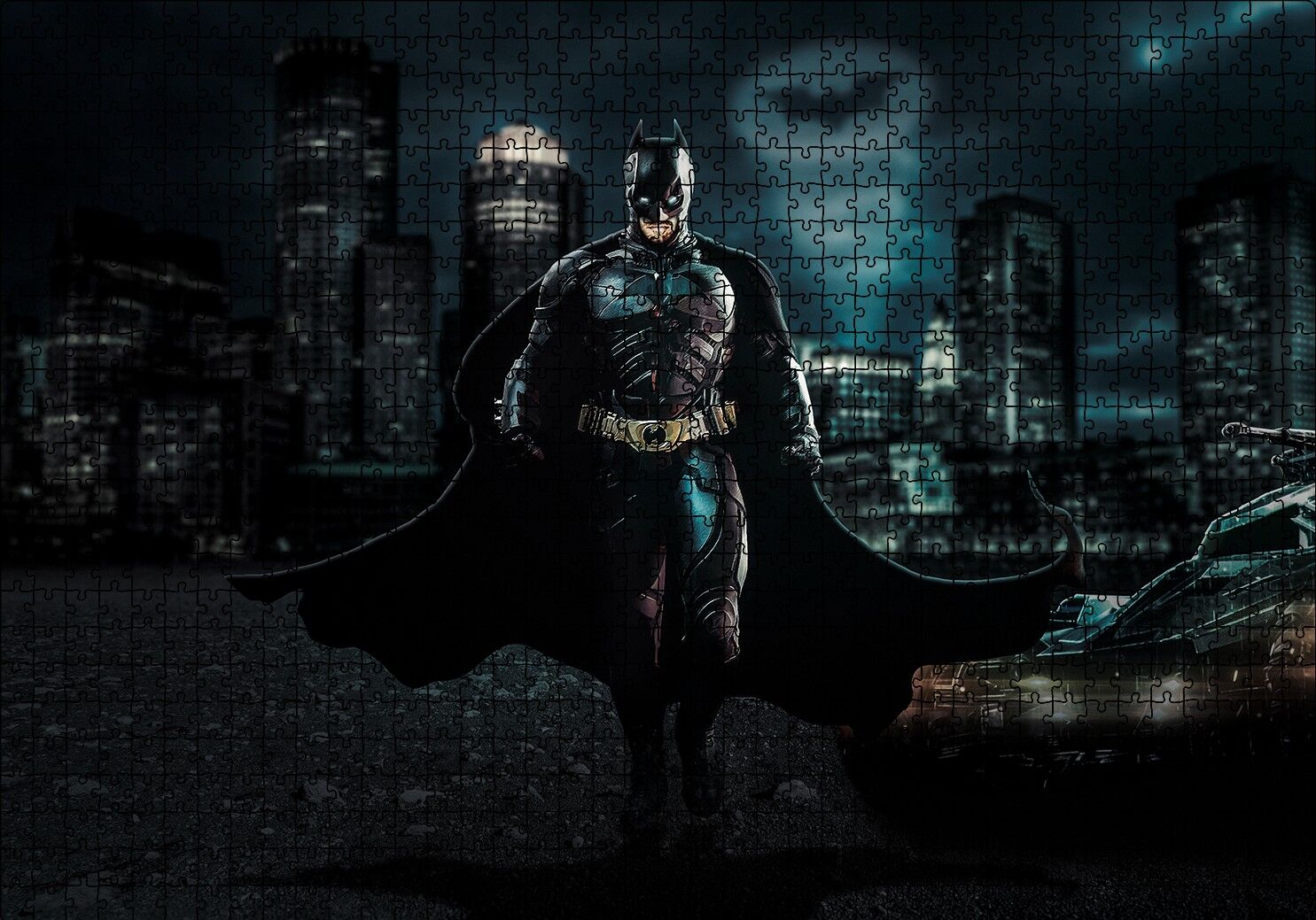 Batman Kara Şövalye ve Gökyüzünde Logosu Puzzle Yapboz MDF Ahşap 1000 Parça 49 cm X 68 cm