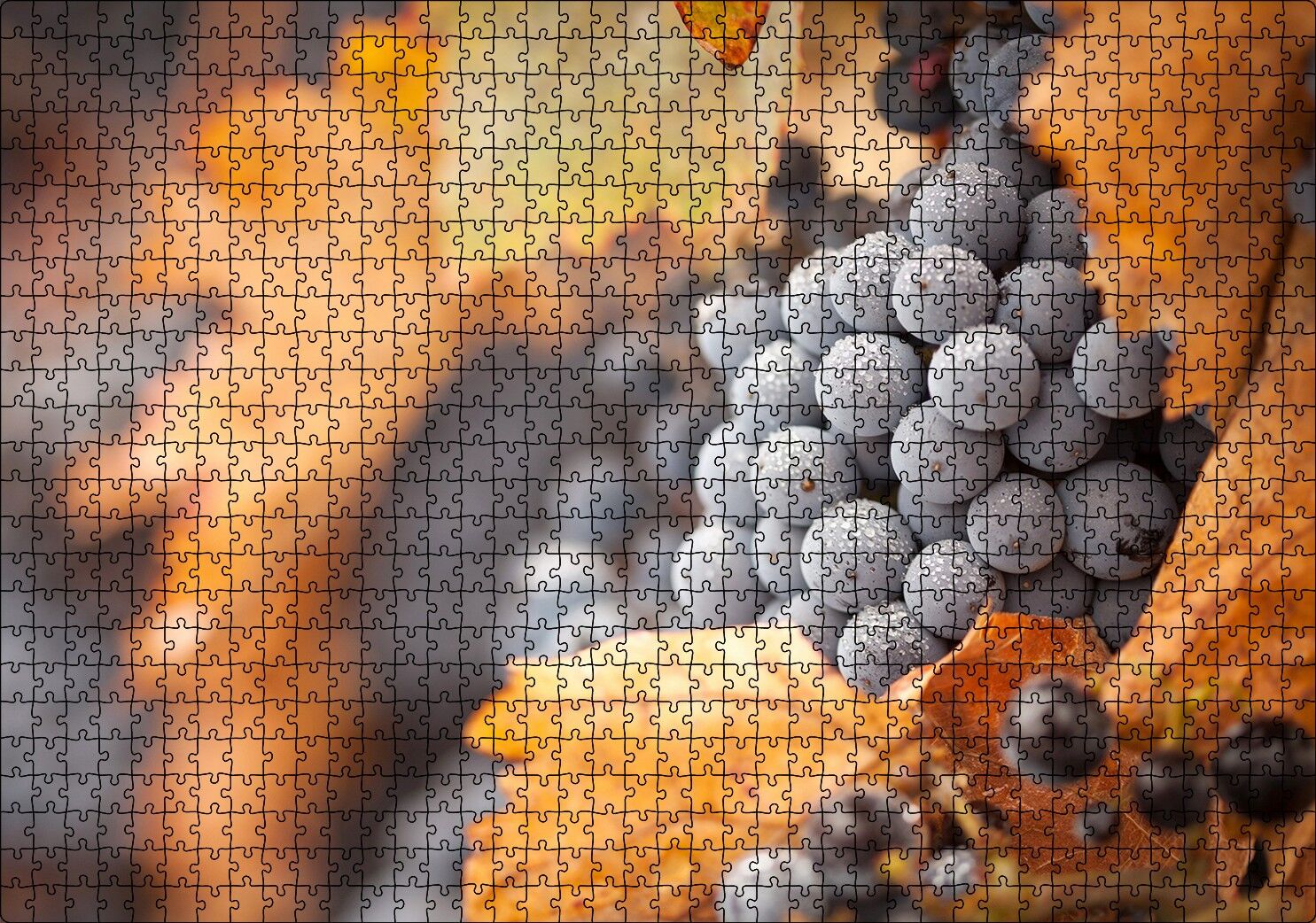 Kuru Yapraklar ve Kara Üzümler Puzzle Yapboz MDF Ahşap 1000 Parça 49 cm X 68 cm