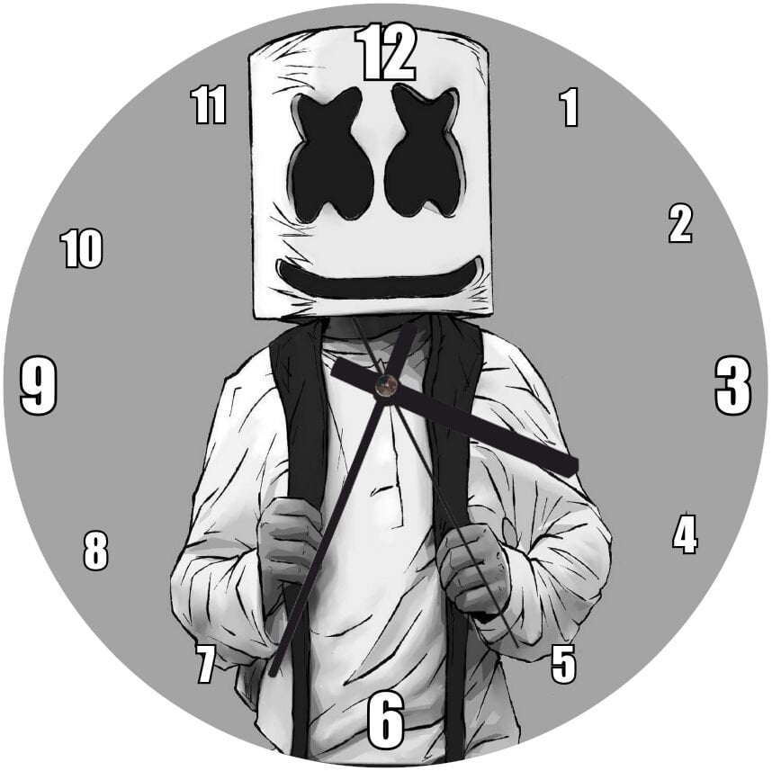 Marshmello Animasyon Görseli Mdf Ahşap Duvar Saati 50 cm Çap