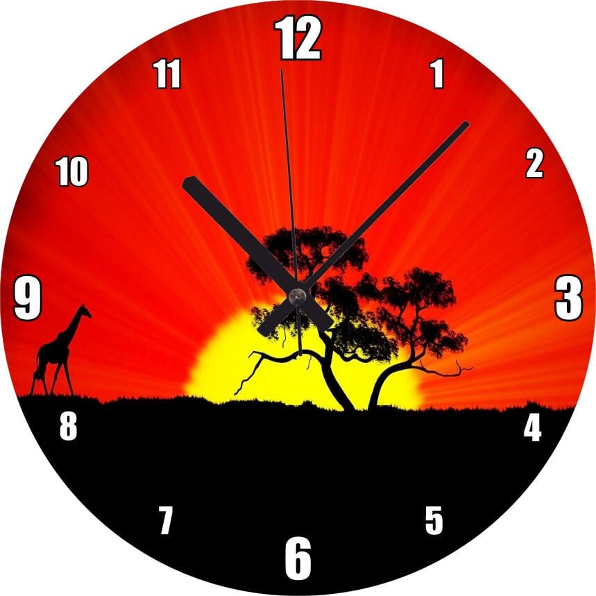 Günbatımında Yalnız Ağaç ve Zürafa Mdf Ahşap Duvar Saati