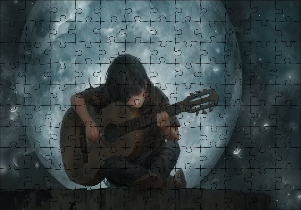Dolunay Çocuk Klasik Gitar Puzzle Yapboz MDF Ahşap 120 Parça 24 cm X 34 cm
