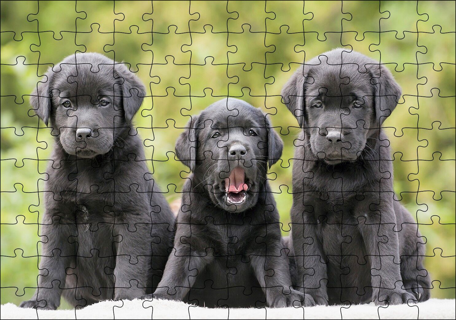 Üç Sevimli Siyah Yavru Köpek Puzzle Yapboz MDF Ahşap 120 Parça 24 cm X 34 cm