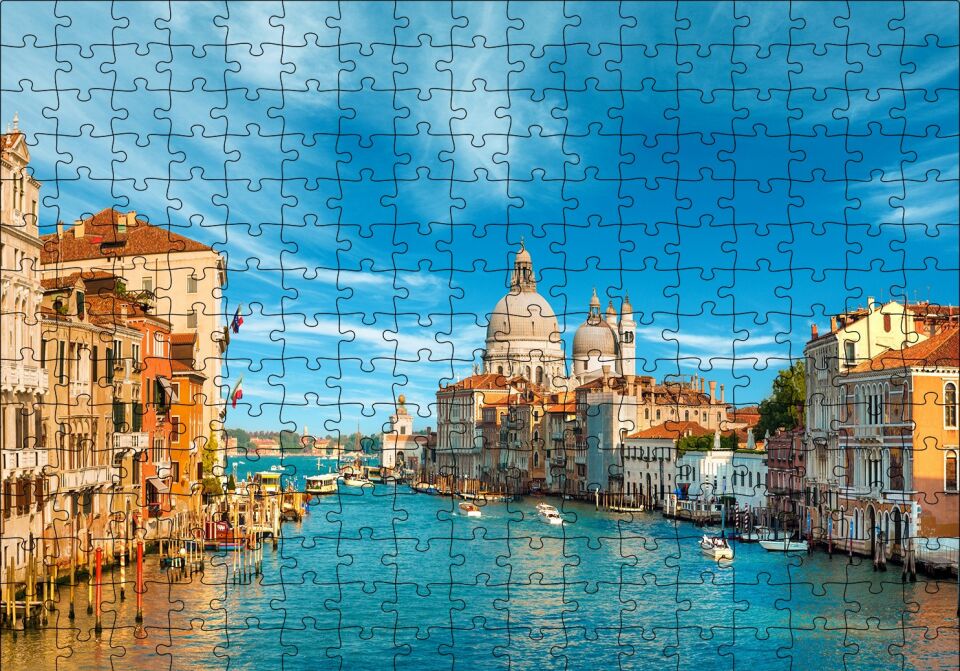 İtalya Venedik Büyük Kanal Puzzle Yapboz MDF Ahşap 255 Parça 34 cm X 49 cm