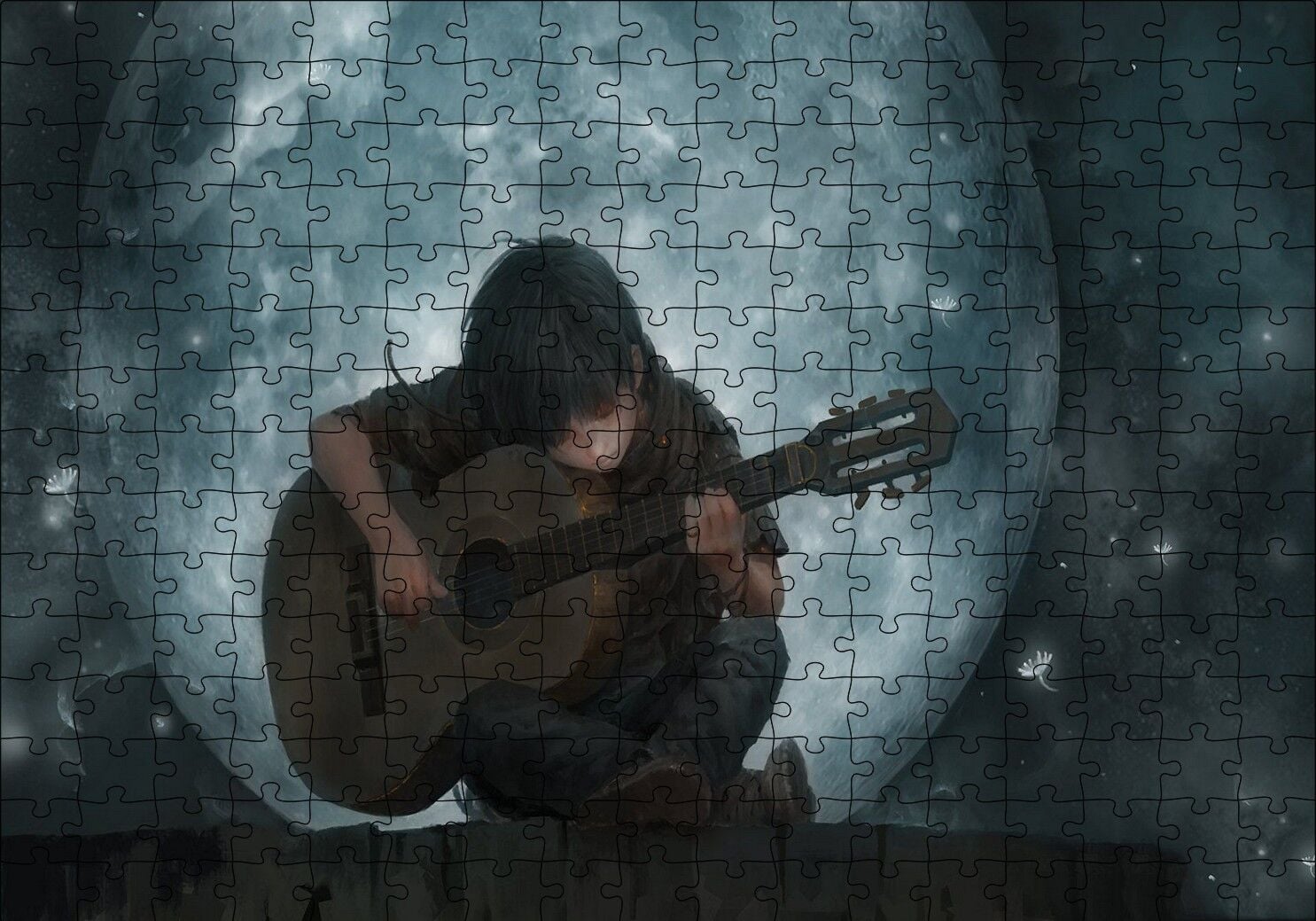 Dolunay Çocuk Klasik Gitar Puzzle Yapboz MDF Ahşap 255 Parça 34 cm X 49 cm