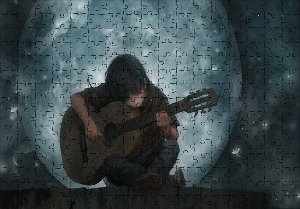 Dolunay Çocuk Klasik Gitar Puzzle Yapboz MDF Ahşap 255 Parça 34 cm X 49 cm