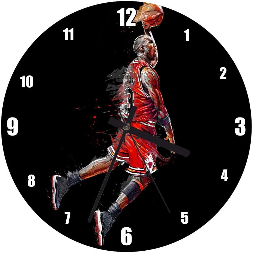 Michael Jordan 3 Numaralı Forma Smaç Görseli Mdf Ahşap Duvar Saati 30 cm Çap