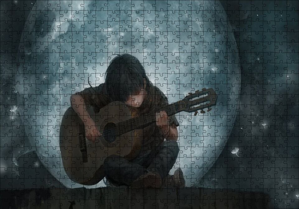 Dolunay Çocuk Klasik Gitar Puzzle Yapboz MDF Ahşap 500 Parça 49 cm X 68 cm