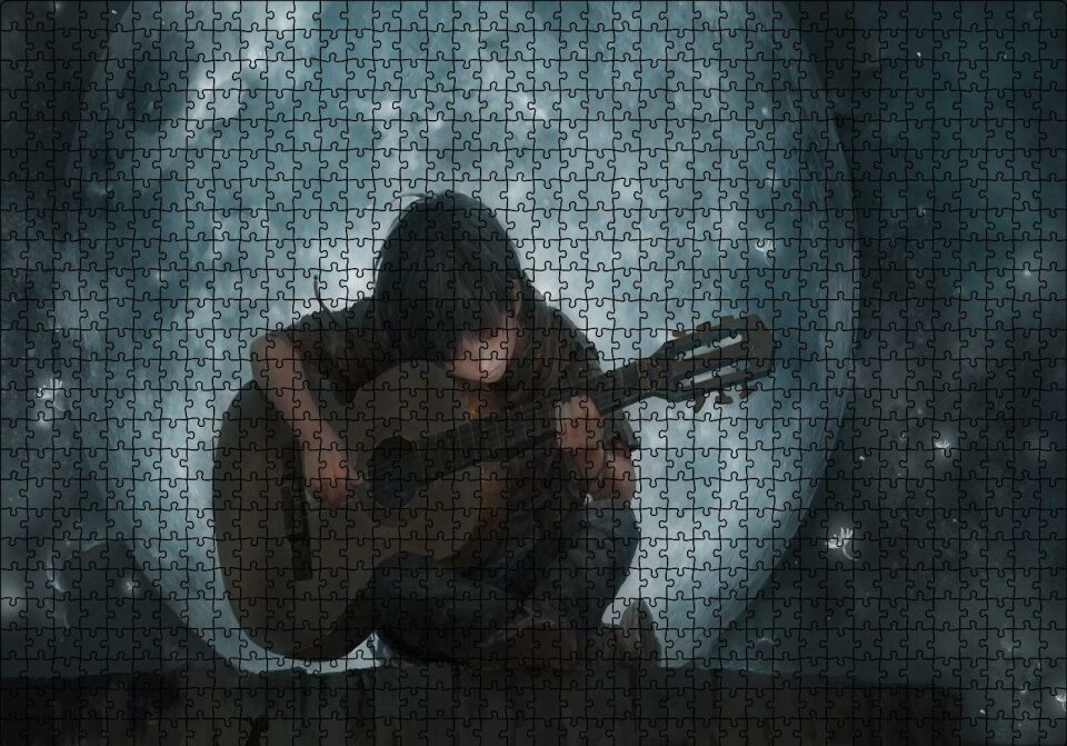 Dolunay Çocuk Klasik Gitar Puzzle Yapboz MDF Ahşap 1000 Parça 49 cm X 68 cm
