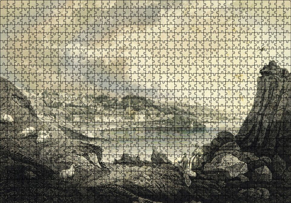 Koyda Binalar Yamaçta Koyunlar Puzzle Yapboz MDF Ahşap 1000 Parça 49 cm X 68 cm