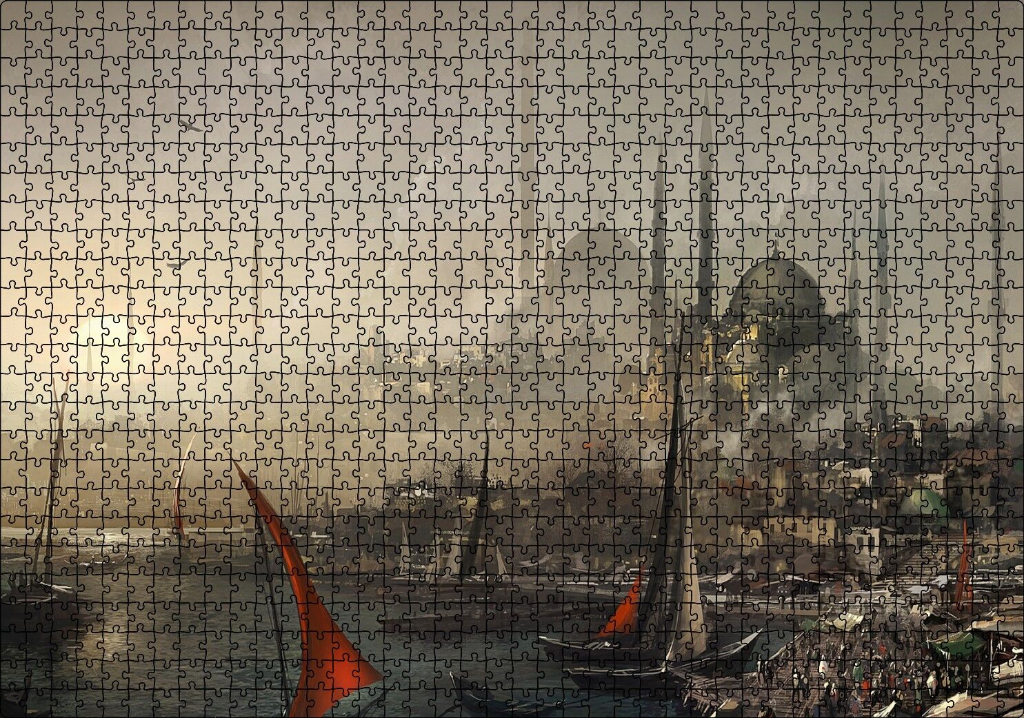 Osmanlıda İstanbul Görseli Puzzle Yapboz MDF Ahşap 1000 Parça 49 cm X 68 cm