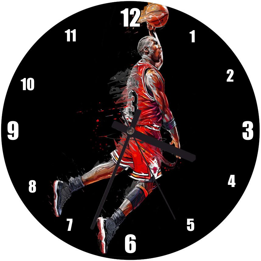 Michael Jordan 3 Numaralı Forma Smaç Görseli Mdf Ahşap Duvar Saati 50 cm Çap