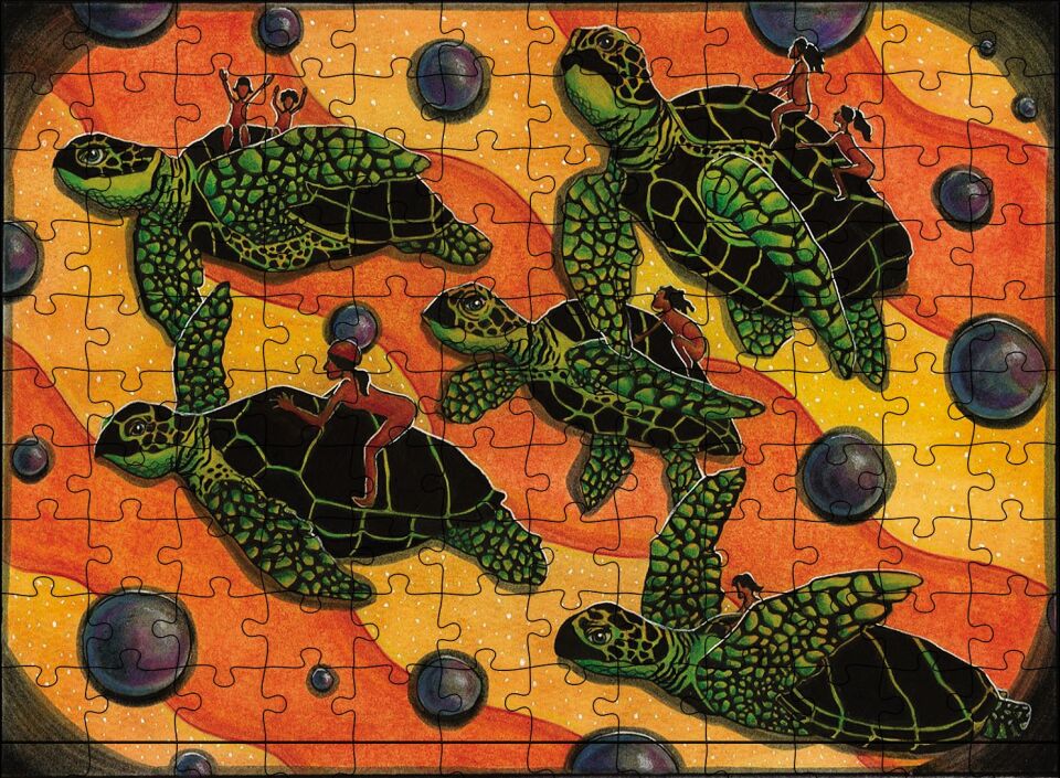 Kaplumbağa İnsan Figürü Puzzle Yapboz MDF Ahşap 120 Parça 24 cm X 34 cm