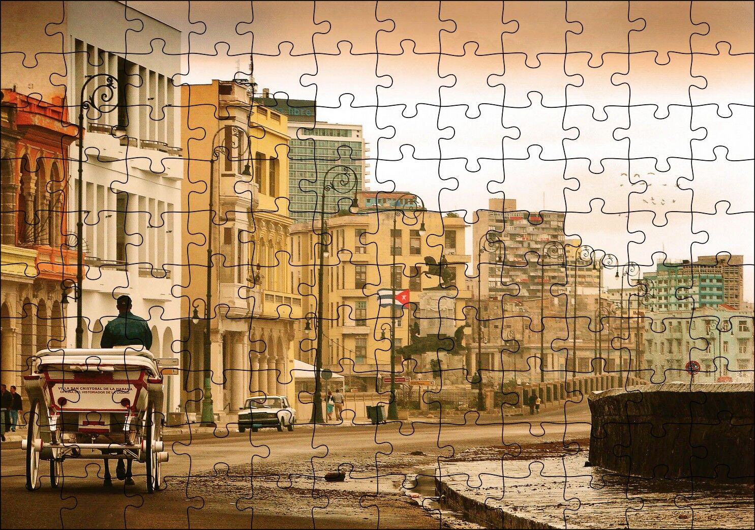Küba'da Tenha Bir Cadde Puzzle Yapboz MDF Ahşap 120 Parça 24 cm X 34 cm