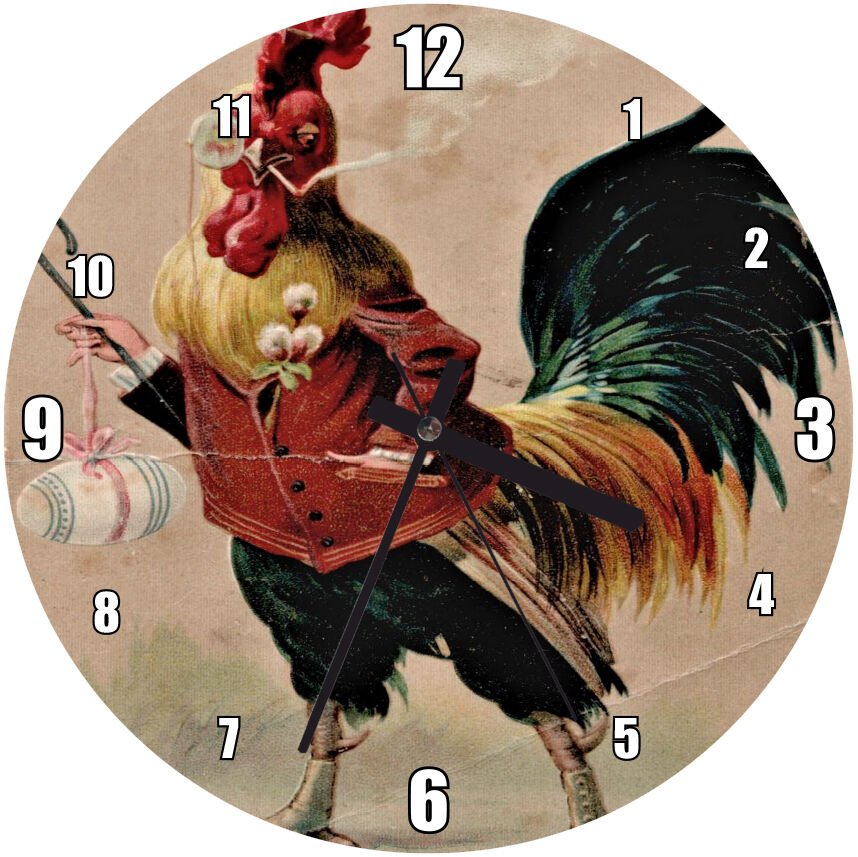 Nostaljik Paskalya Kartı Görseli Mdf Ahşap Duvar Saati 30 cm Çap