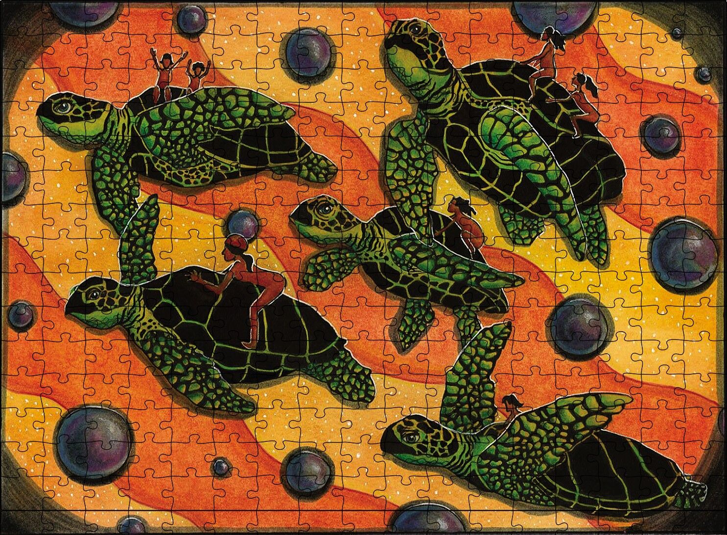 Kaplumbağa İnsan Figürü Puzzle Yapboz MDF Ahşap 255 Parça 34 cm X 49 cm